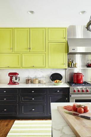 nápady zelené kuchyňské linky, dvoubarevné